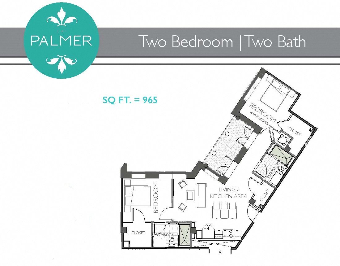 2 Bedroom apartment floor plan Main Line apartments
